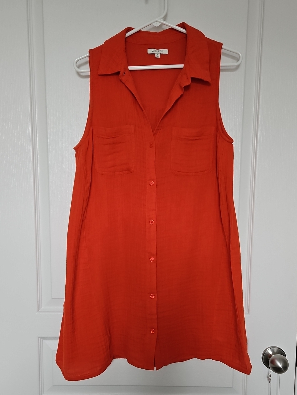 Z Supply Orange Sleeveless Button-Down Shirt Dress, Small